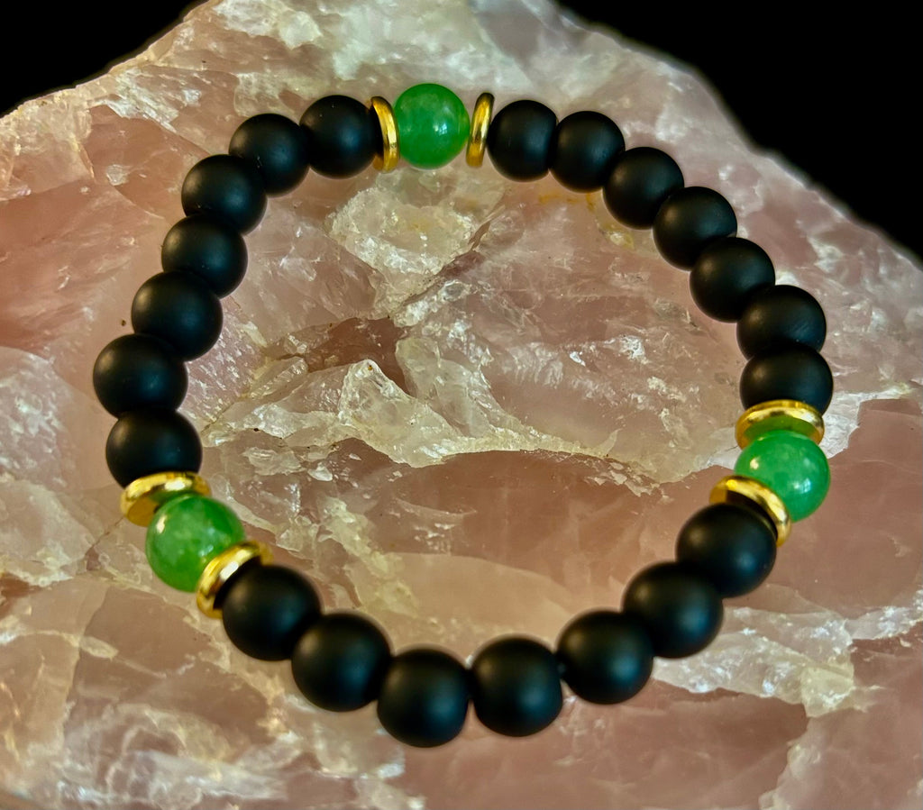 Matte Black Onyx & Green Aventurine Reiki-Infused Abundance & Grounding Bracelet (Medium–Large Wrist)