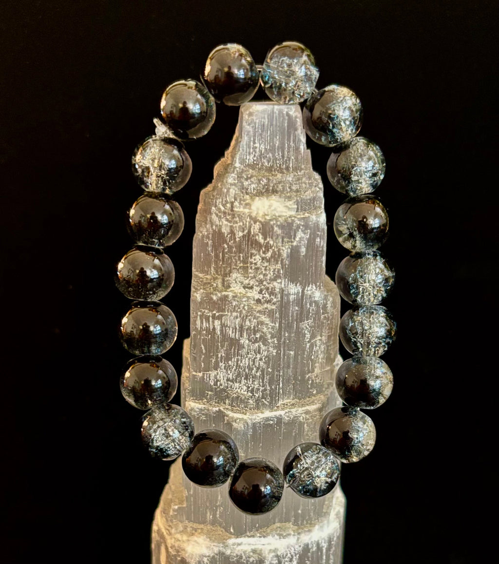 Black & White Cracked Glass Beads Bracelet – Bold Unisex Personality Statement Jewelry