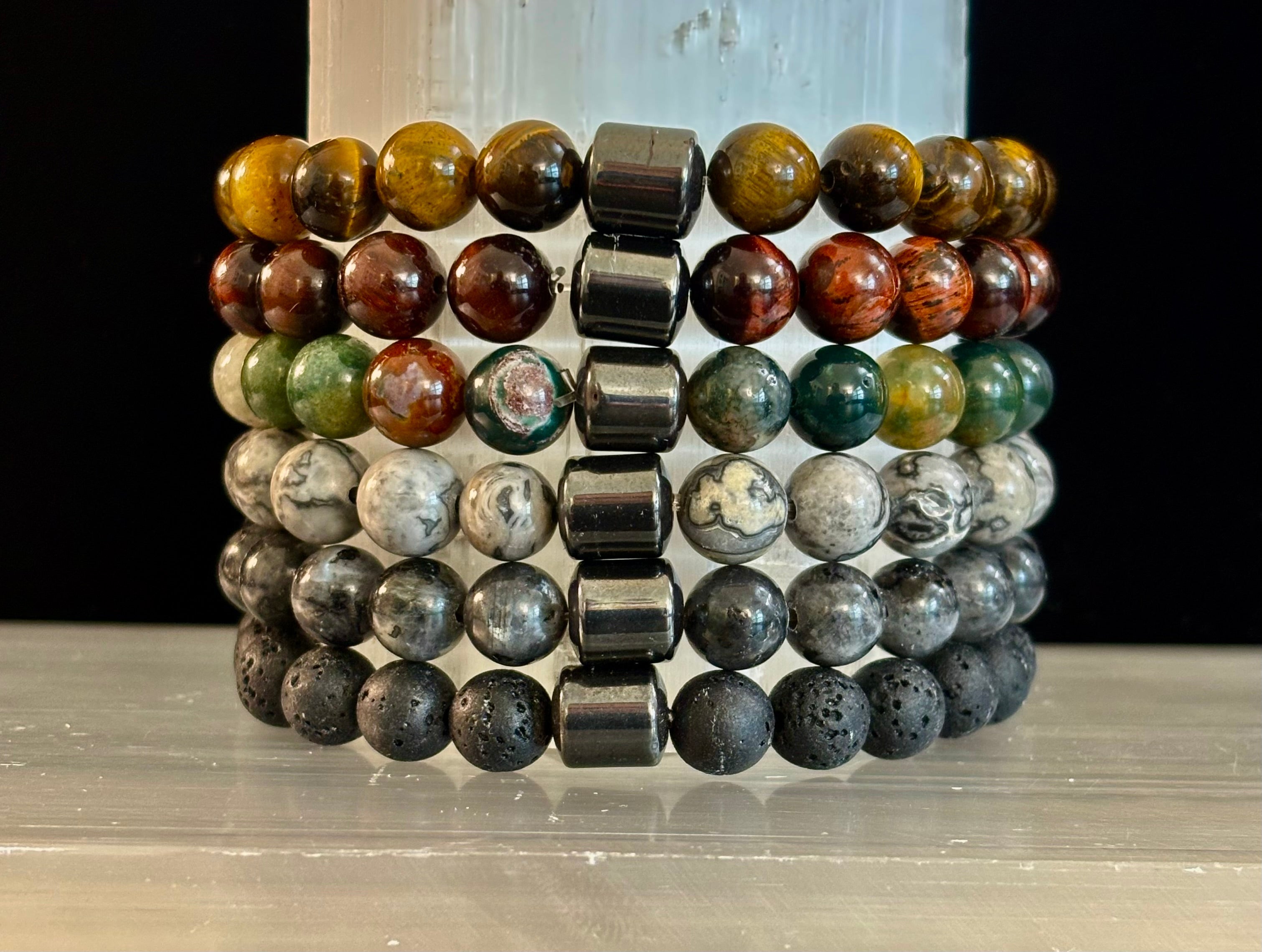 Earth Energy Collection – 6 Choices - Natural Stone & Magnetic Bead Bracelets for Medium to Large Wrists