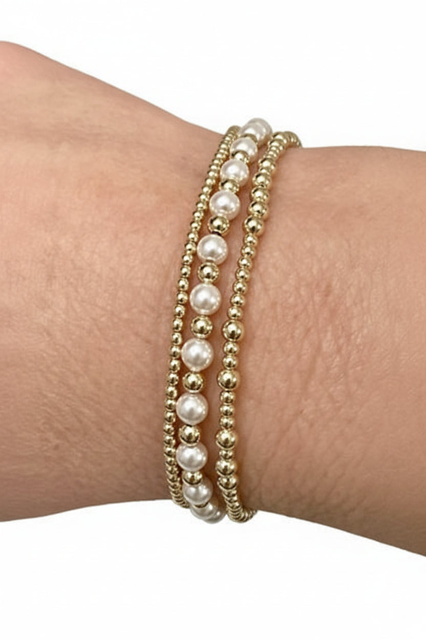 Miss Duchess 3-Piece Gold Bead and Pearl Bracelet Stack