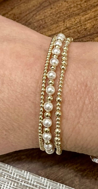 Miss Duchess 3-Piece Gold Bead and Pearl Bracelet Stack