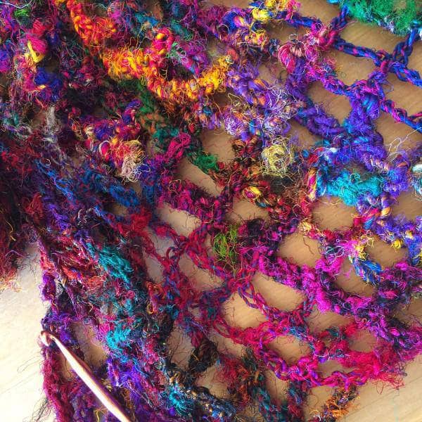 QuadraMesh Easy Crochet Shawl DIY Kit with Hand Spun Silk Yarn