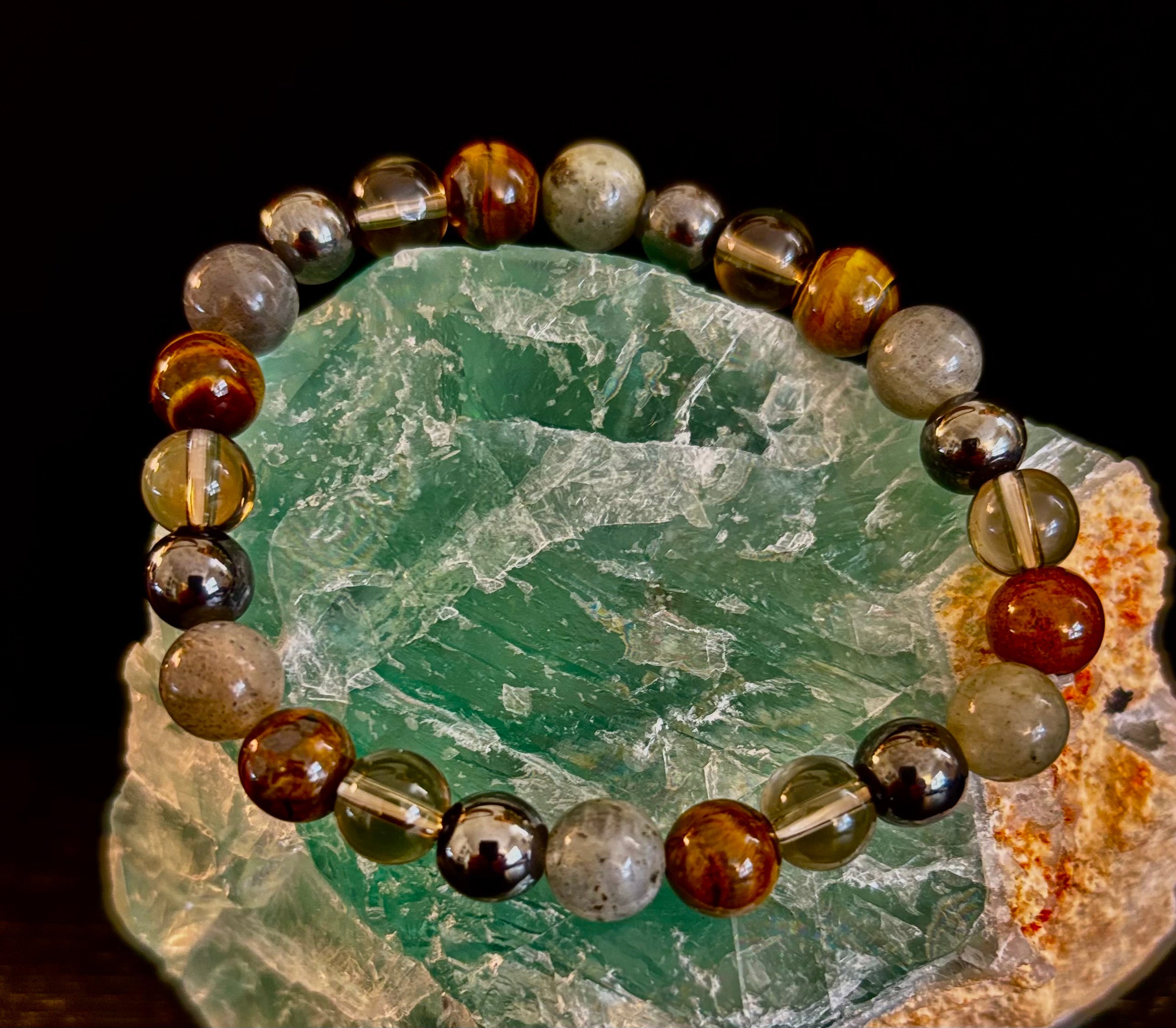 Tiger's Eye, Labradorite, Hematite, Smoky Quartz Protection Bracelet – Strength, Clarity & Grounding