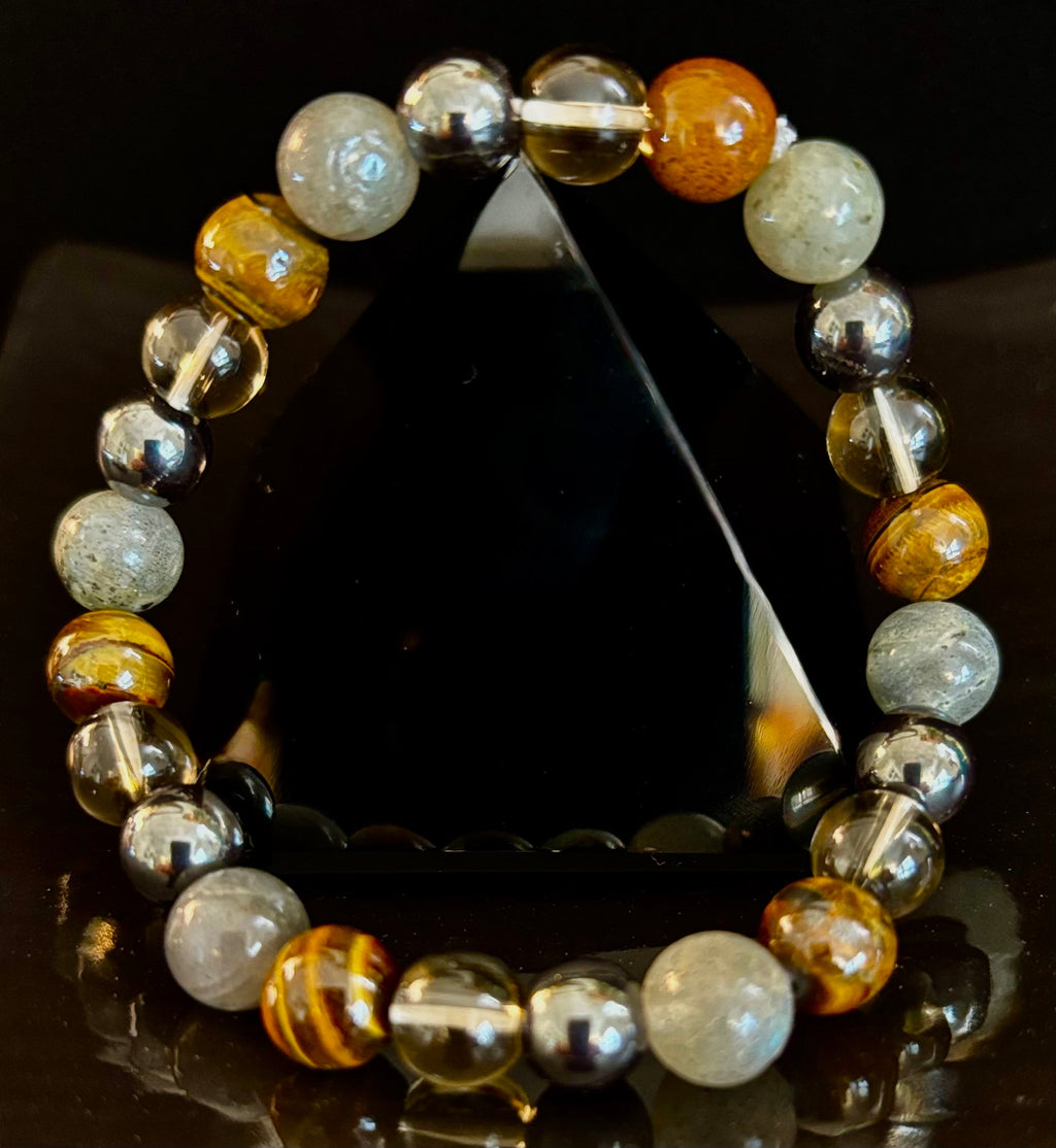 Tiger's Eye, Labradorite, Hematite, Smoky Quartz Protection Bracelet – Strength, Clarity & Grounding