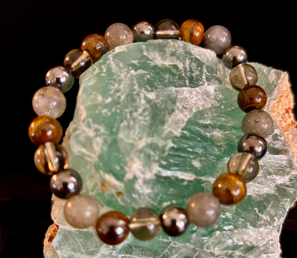 Tiger's Eye, Labradorite, Hematite, Smoky Quartz Protection Bracelet – Strength, Clarity & Grounding