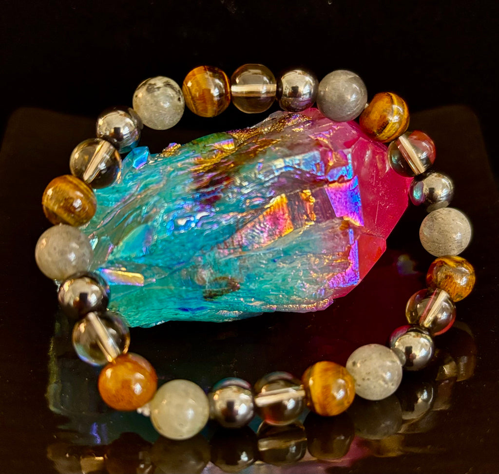 Tiger's Eye, Labradorite, Hematite, Smoky Quartz Protection Bracelet – Strength, Clarity & Grounding