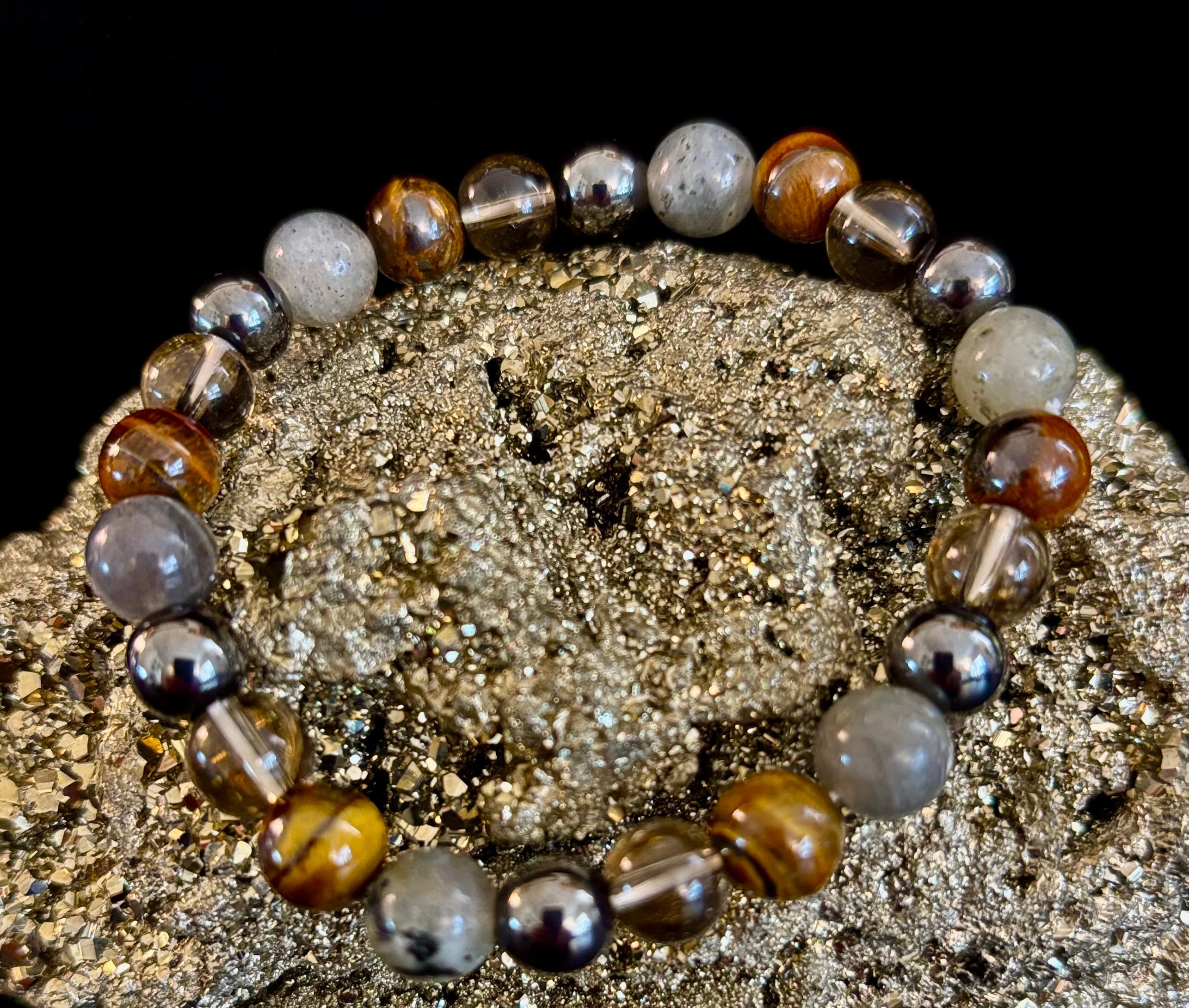 Tiger's Eye, Labradorite, Hematite, Smoky Quartz Protection Bracelet – Strength, Clarity & Grounding