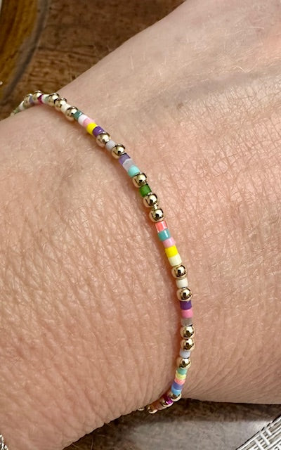Multi-Color Seed Bead and 14K Gold Filled Stackable Bracelet - Image 2