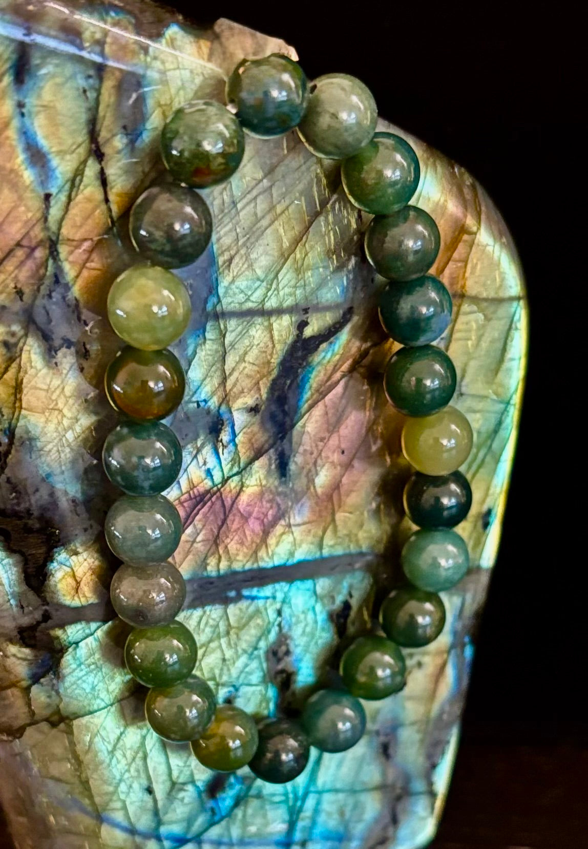 Natural Moss Agate Bracelet 8mm & 10mm – Reiki-Infused Growth, Abundance & Grounding Jewelry (Multiple Wrist Sizes)