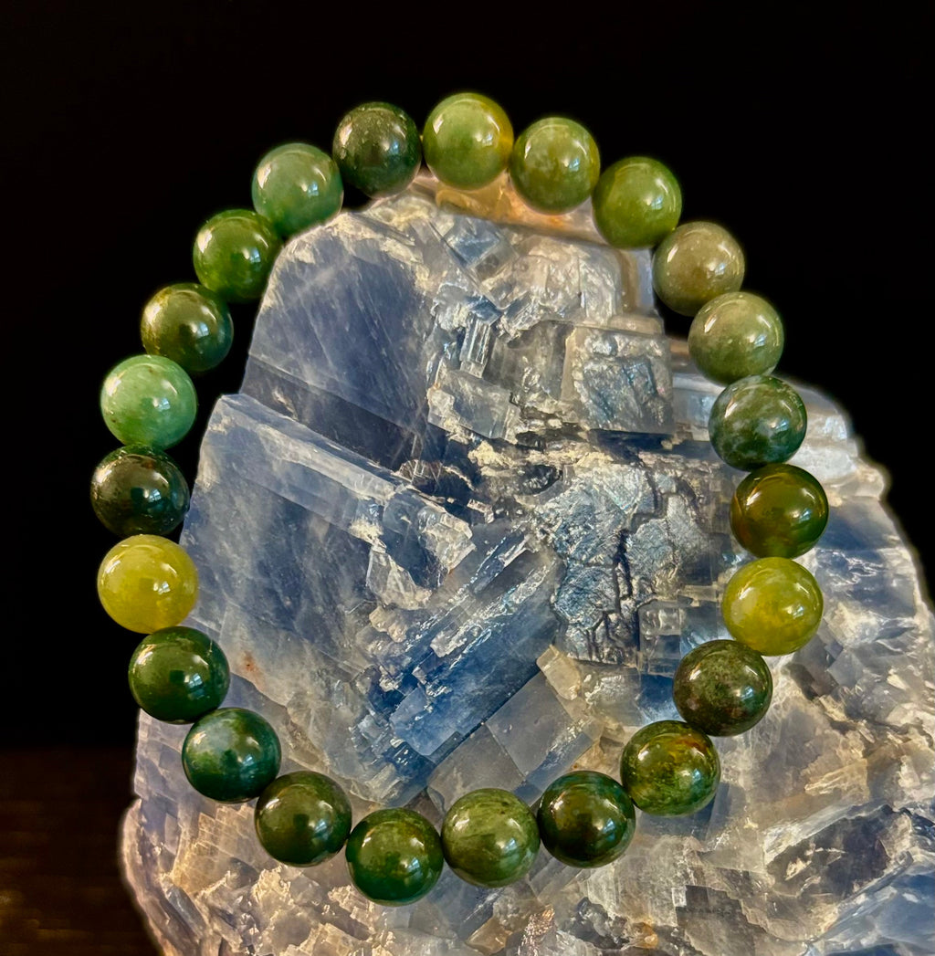 Natural Moss Agate Bracelet 8mm & 10mm – Reiki-Infused Growth, Abundance & Grounding Jewelry (Multiple Wrist Sizes)