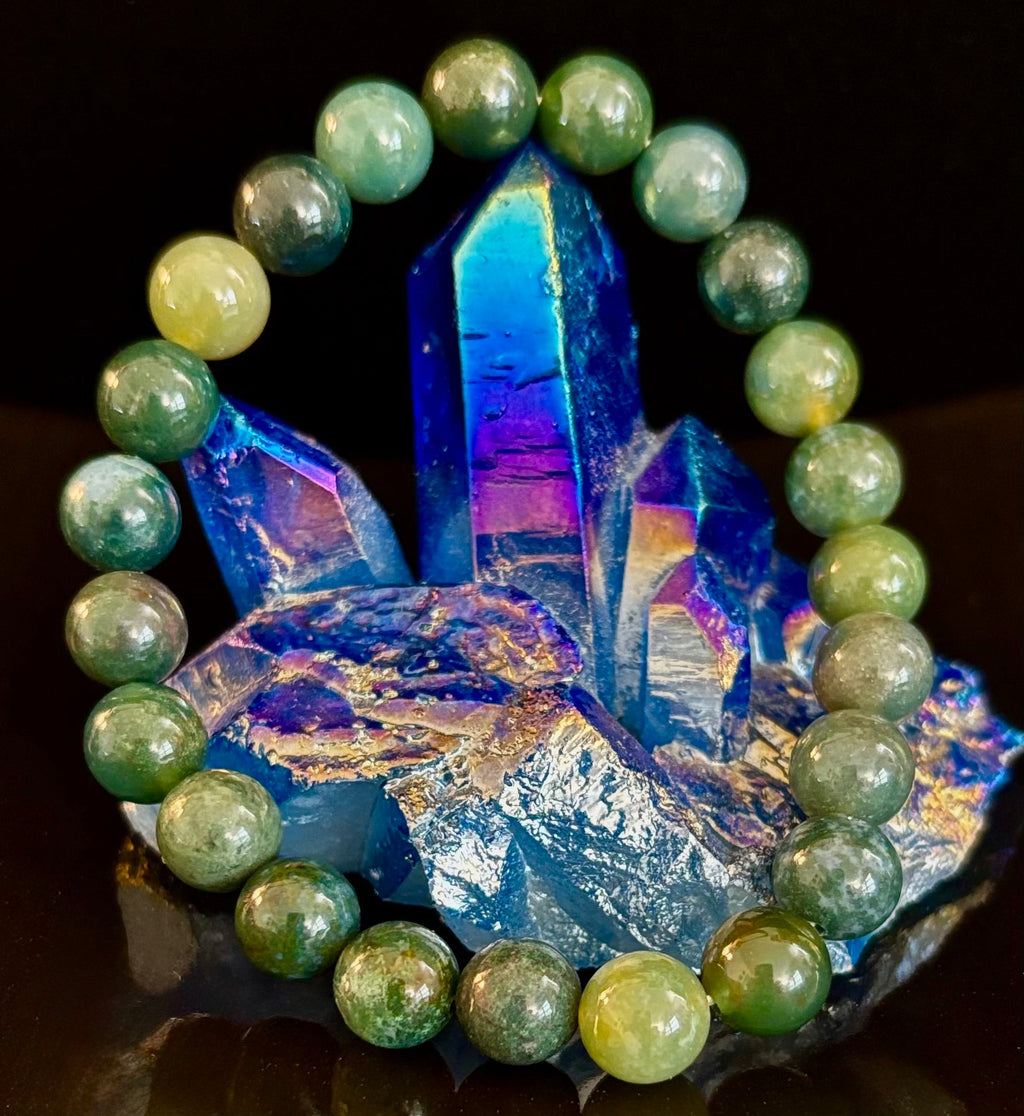 Natural Moss Agate Bracelet 8mm & 10mm – Reiki-Infused Growth, Abundance & Grounding Jewelry (Multiple Wrist Sizes)