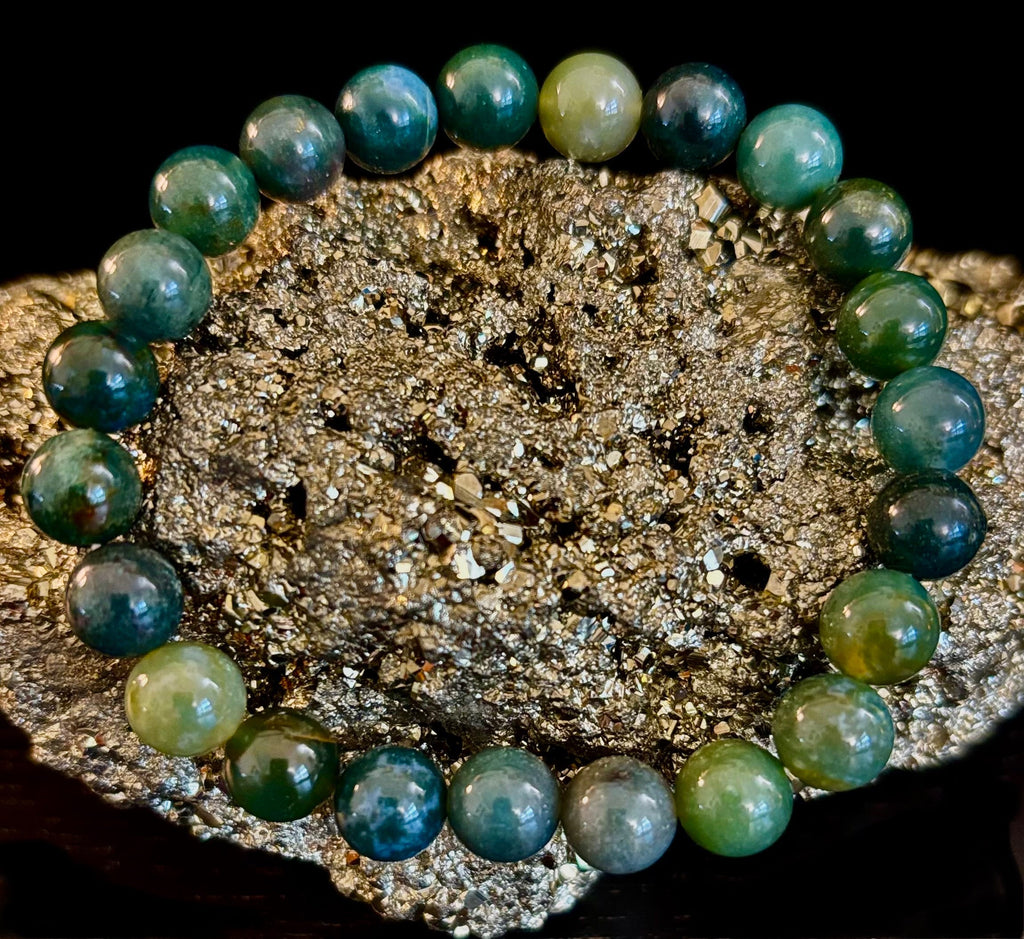 Natural Moss Agate Bracelet 8mm & 10mm – Reiki-Infused Growth, Abundance & Grounding Jewelry (Multiple Wrist Sizes)