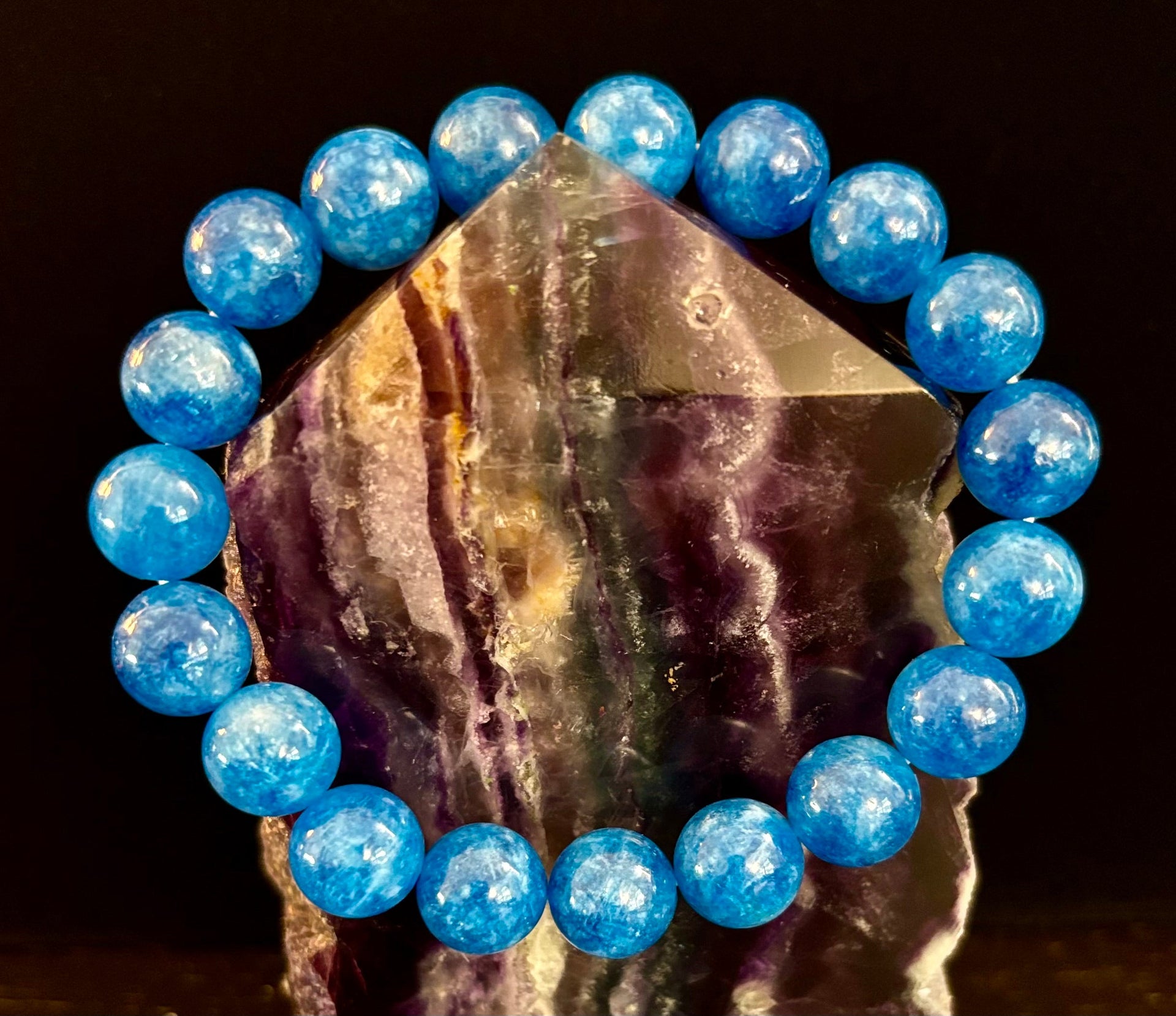 Blue Apatite Energy Bracelet | 8mm or 10mm Natural Stone Beads for Clarity, Focus & Motivation