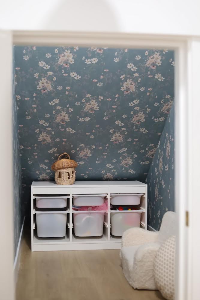 Liesl Floral Removable Wallpaper in Dusty Blue and Pale Pink