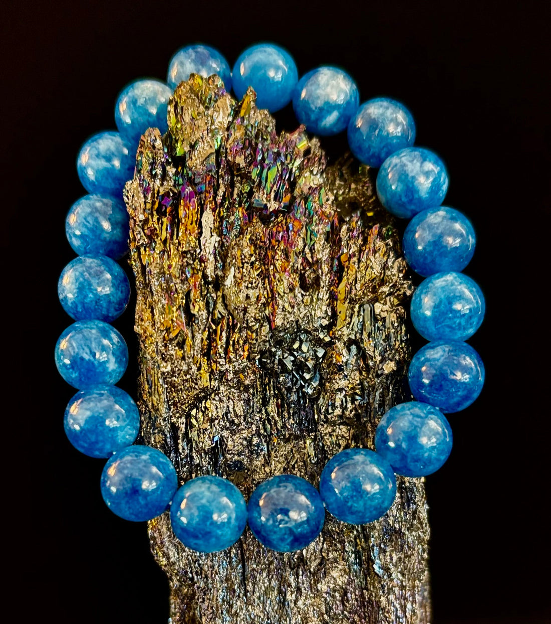 Blue Apatite Energy Bracelet | 8mm or 10mm Natural Stone Beads for Clarity, Focus & Motivation