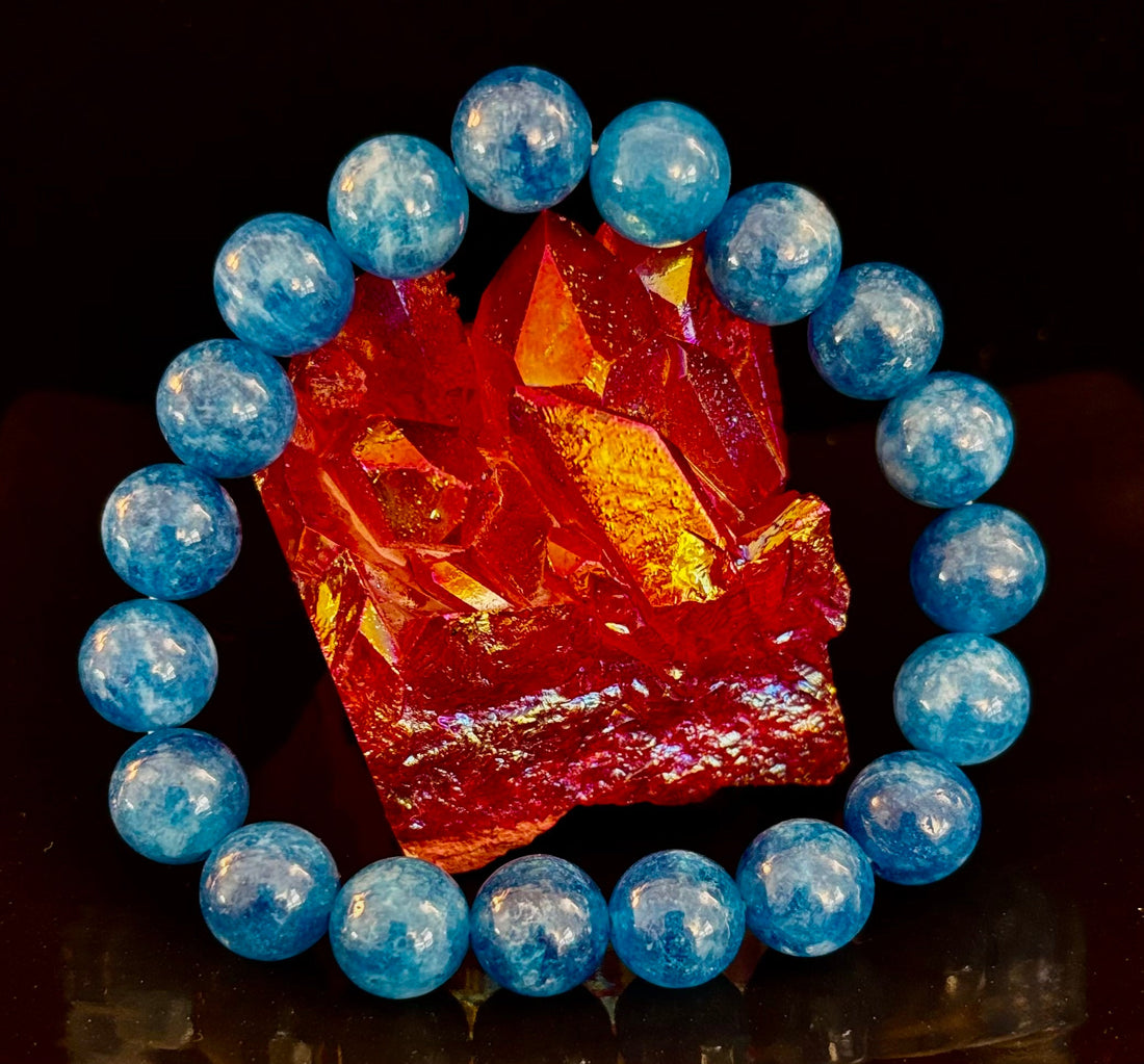 Blue Apatite Energy Bracelet | 8mm or 10mm Natural Stone Beads for Clarity, Focus & Motivation