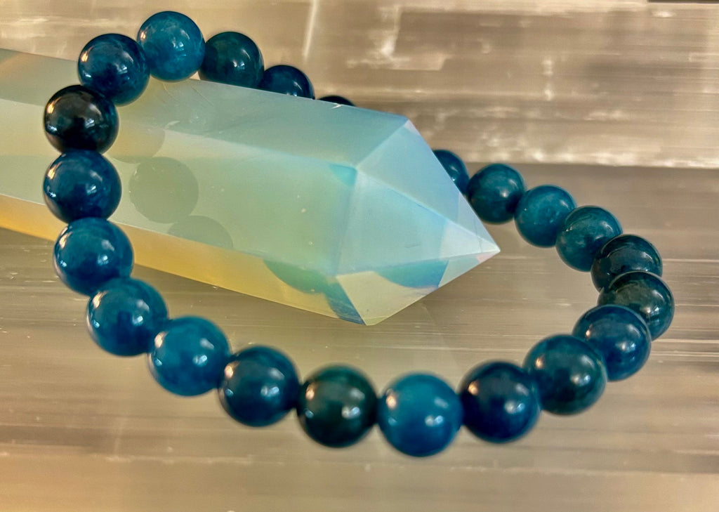 Blue Apatite Energy Bracelet | 8mm or 10mm Natural Stone Beads for Clarity, Focus & Motivation