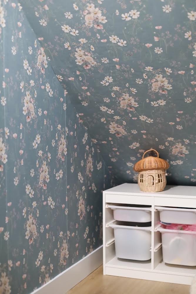 Liesl Floral Removable Wallpaper in Dusty Blue and Pale Pink