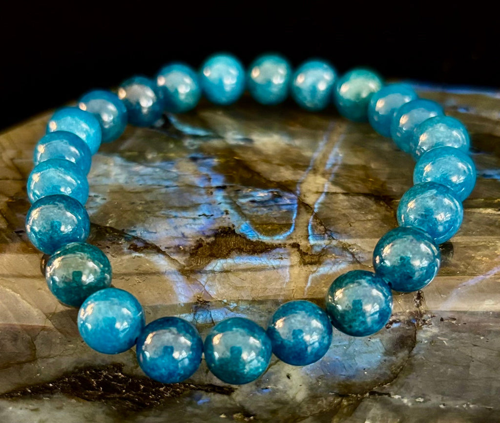 Blue Apatite Energy Bracelet | 8mm or 10mm Natural Stone Beads for Clarity, Focus & Motivation