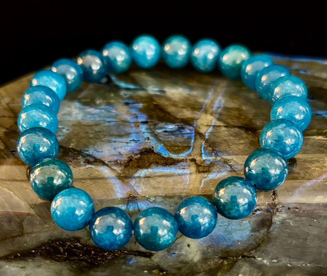 Blue Apatite Energy Bracelet | 8mm or 10mm Natural Stone Beads for Clarity, Focus & Motivation