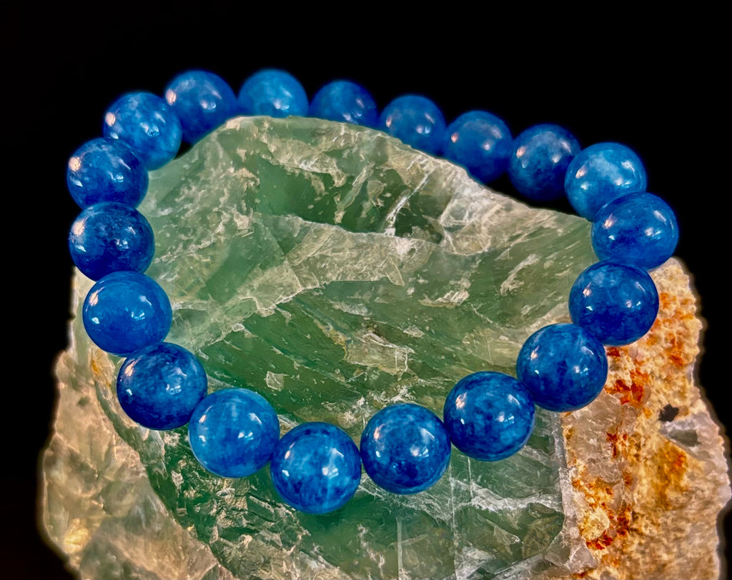 Blue Apatite Energy Bracelet | 8mm or 10mm Natural Stone Beads for Clarity, Focus & Motivation