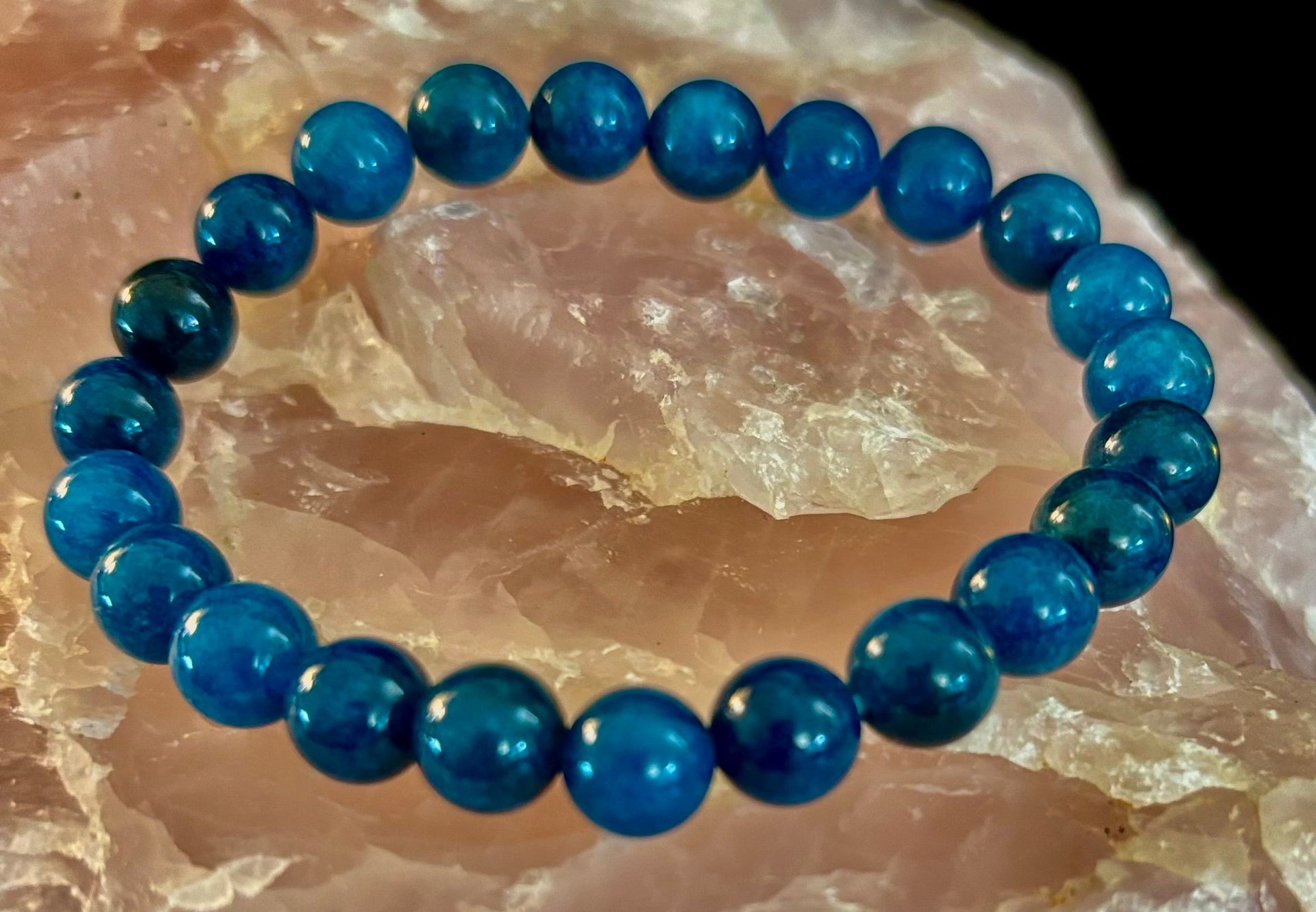 Blue Apatite Energy Bracelet | 8mm or 10mm Natural Stone Beads for Clarity, Focus & Motivation