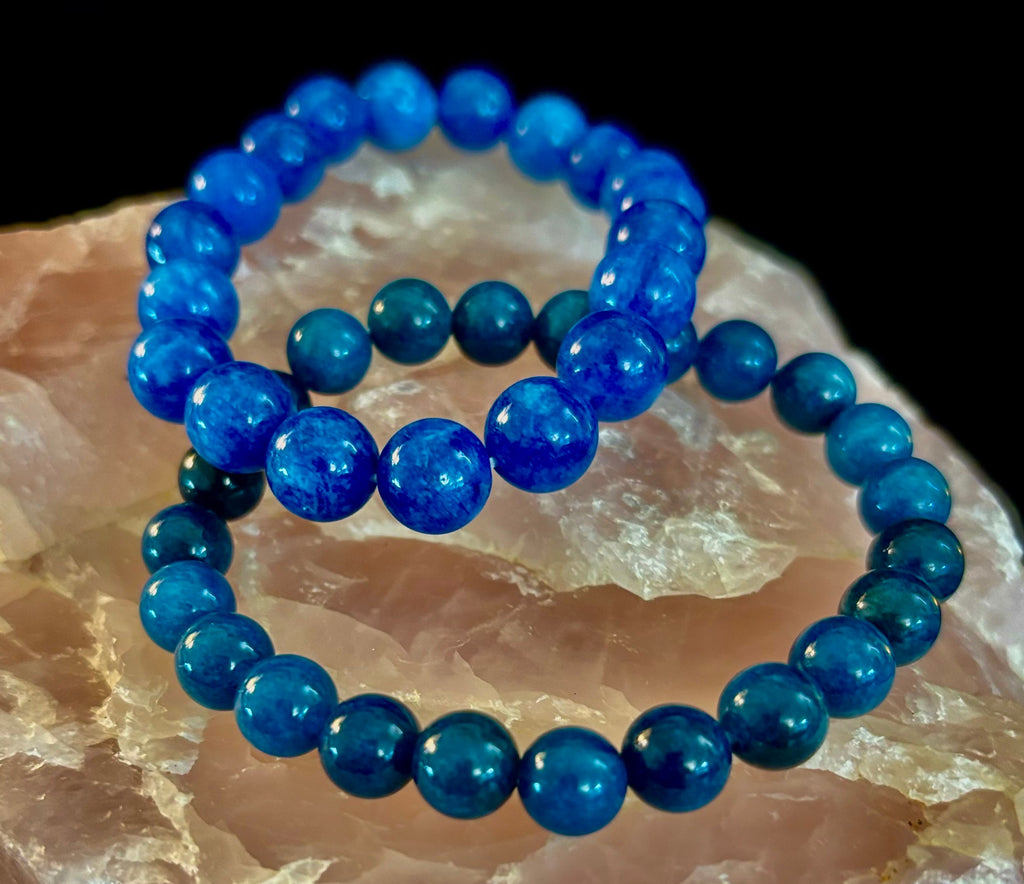 Blue Apatite Energy Bracelet | 8mm or 10mm Natural Stone Beads for Clarity, Focus & Motivation