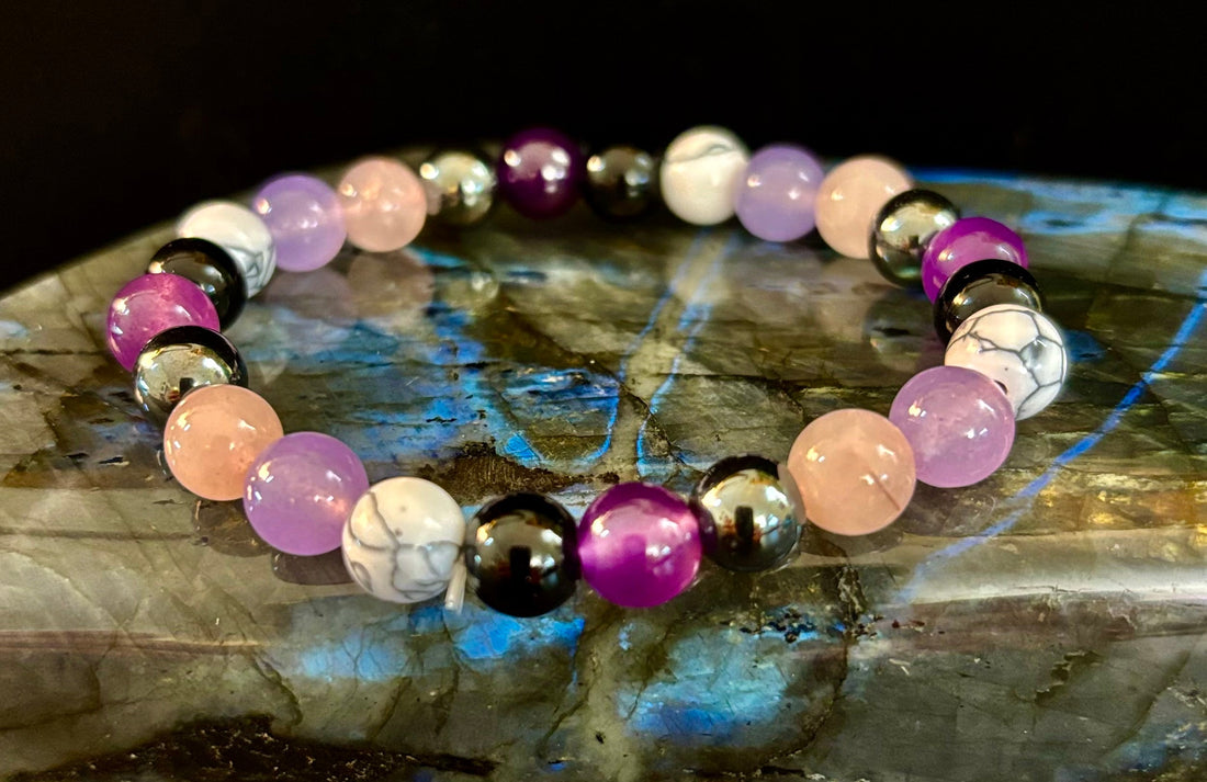 The Empaths Recharge Bracelet (amethyst, Clear Quartz, Rose Quartz, White Howlite, Black Tourmaline)