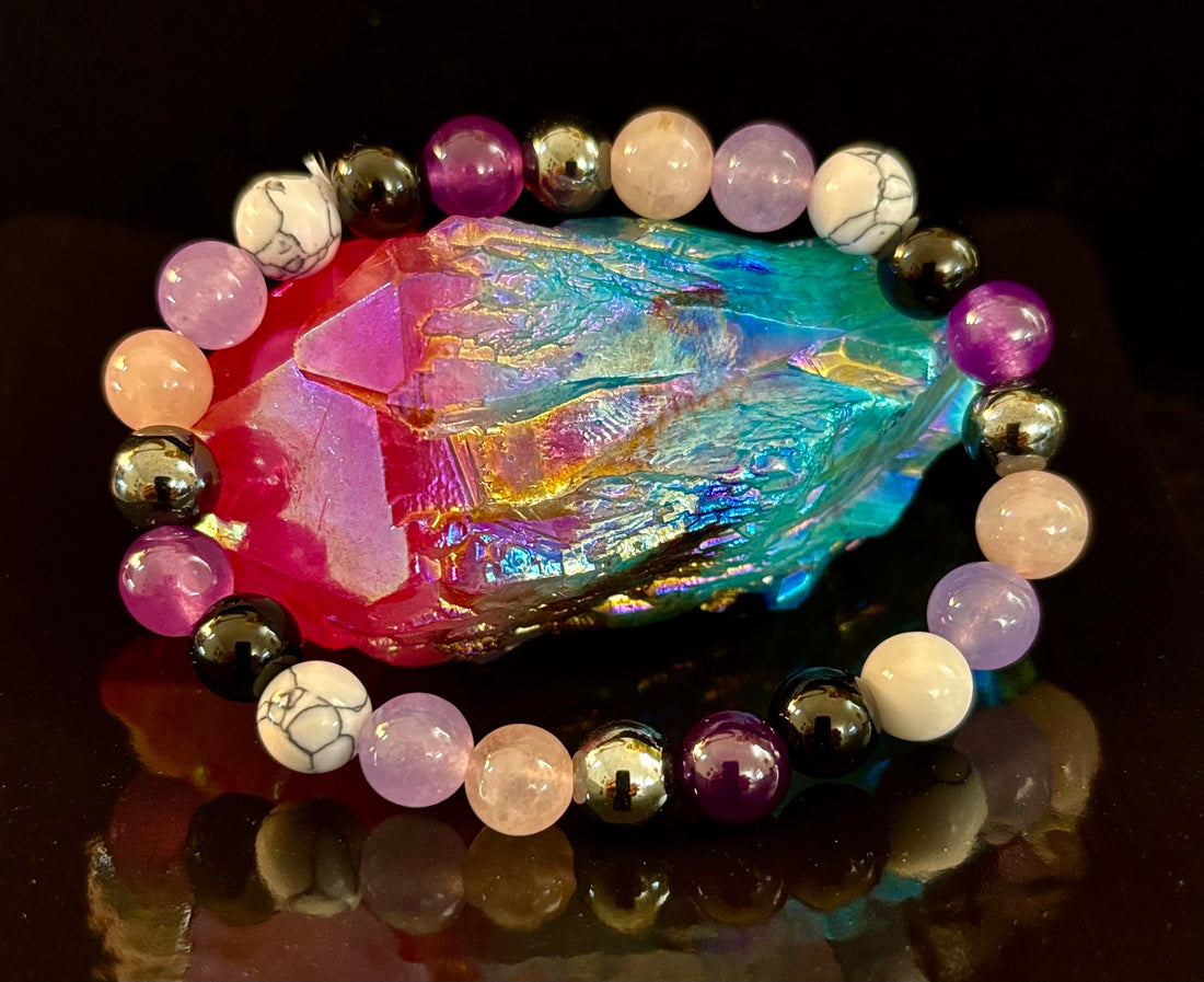 The Empaths Recharge Bracelet (amethyst, Clear Quartz, Rose Quartz, White Howlite, Black Tourmaline)