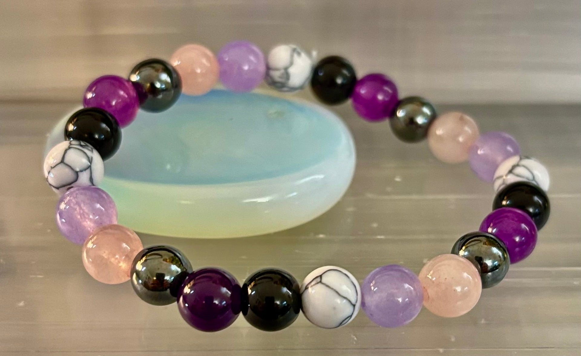 The Empaths Recharge Bracelet (amethyst, Clear Quartz, Rose Quartz, White Howlite, Black Tourmaline)