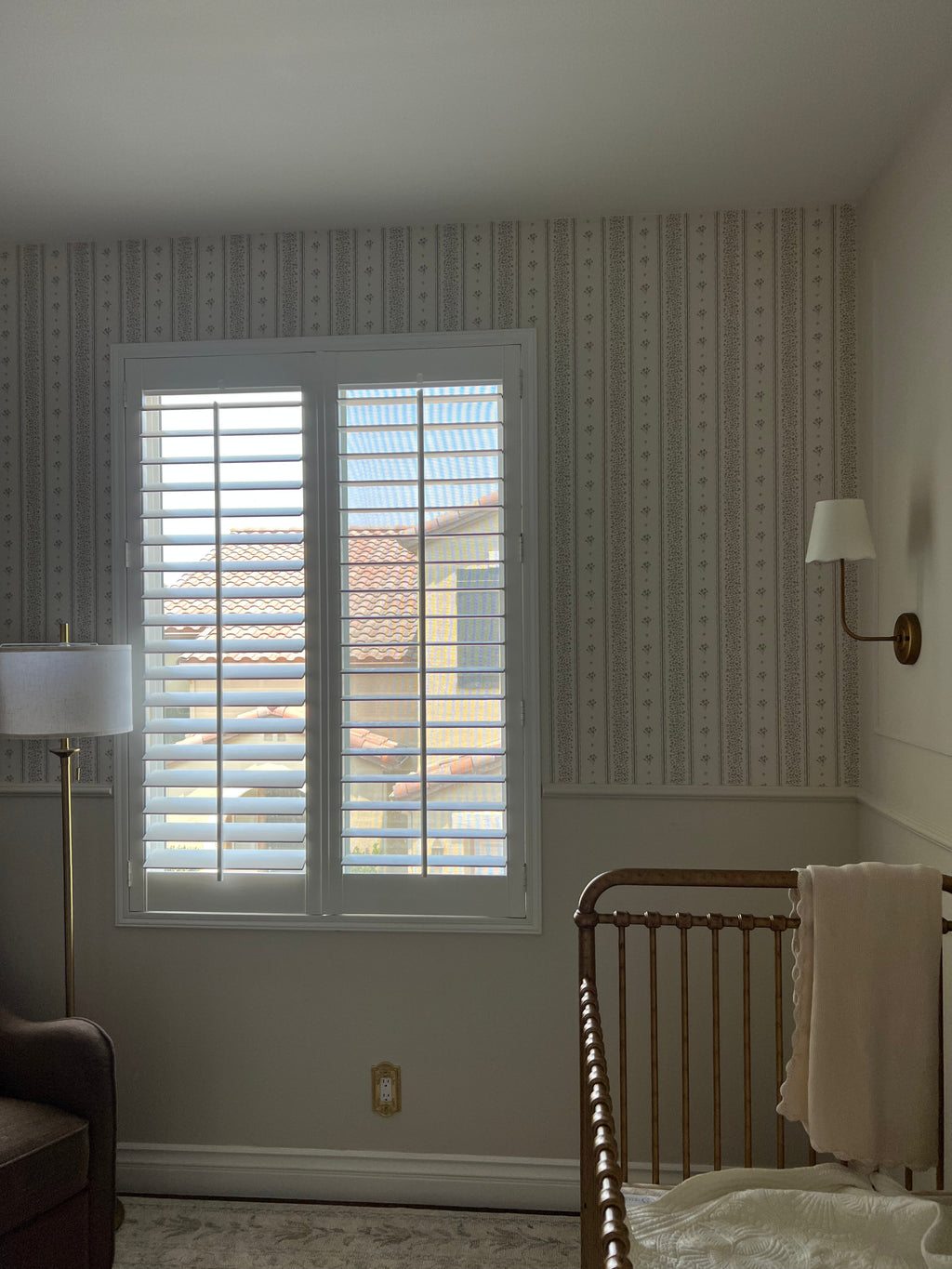 Lyla Striped Wallpaper in Burgundy, Blue, and Cream
