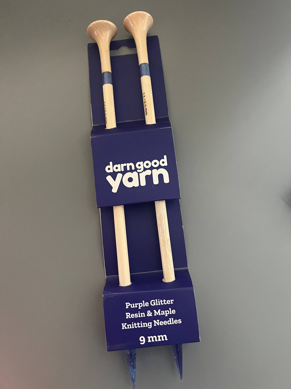 Purple Glitter Resin & Maple Wood Knitting Needles 12 Inch Set