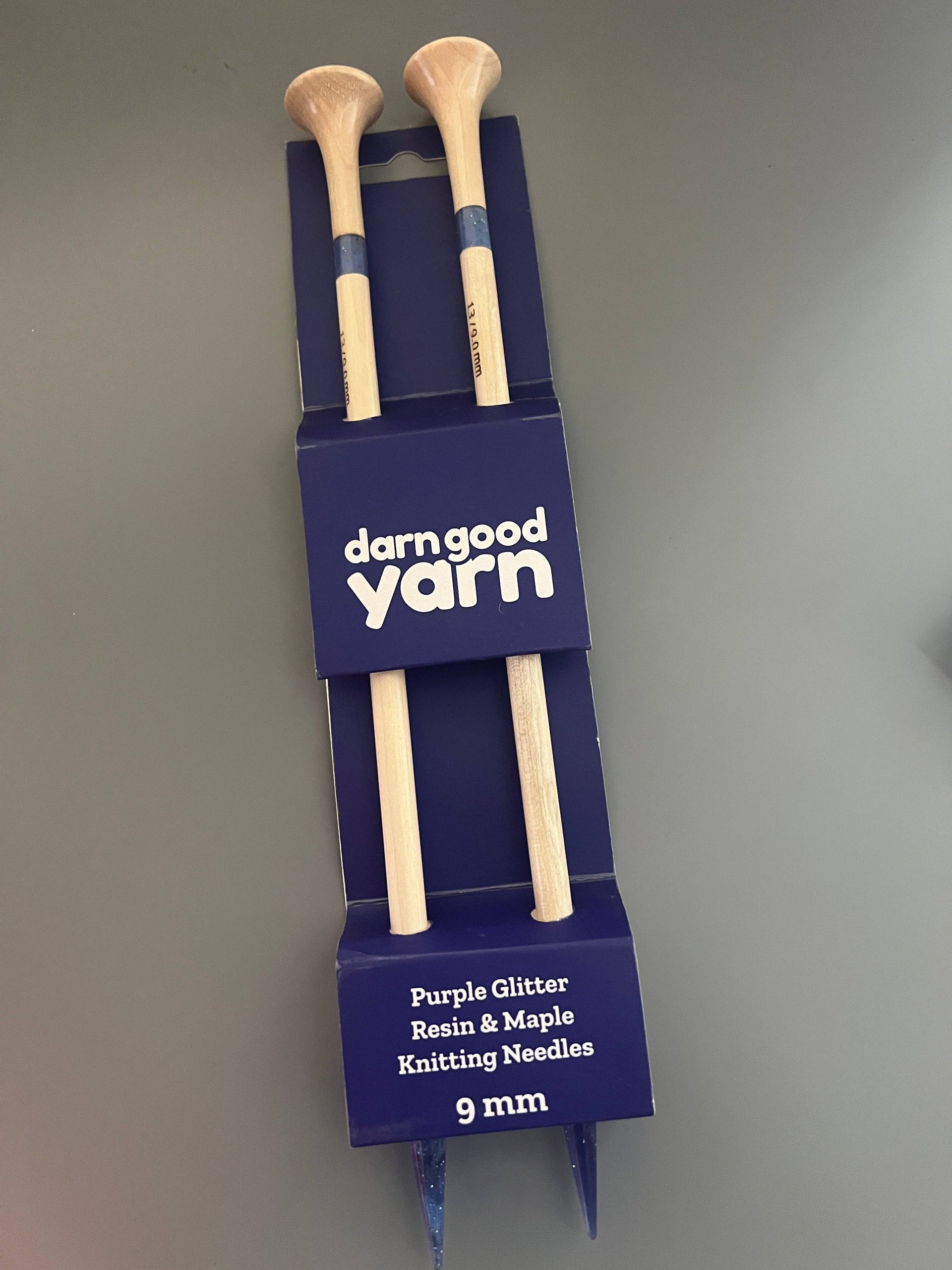 Purple Glitter Resin & Maple Wood Knitting Needles 12 Inch Set