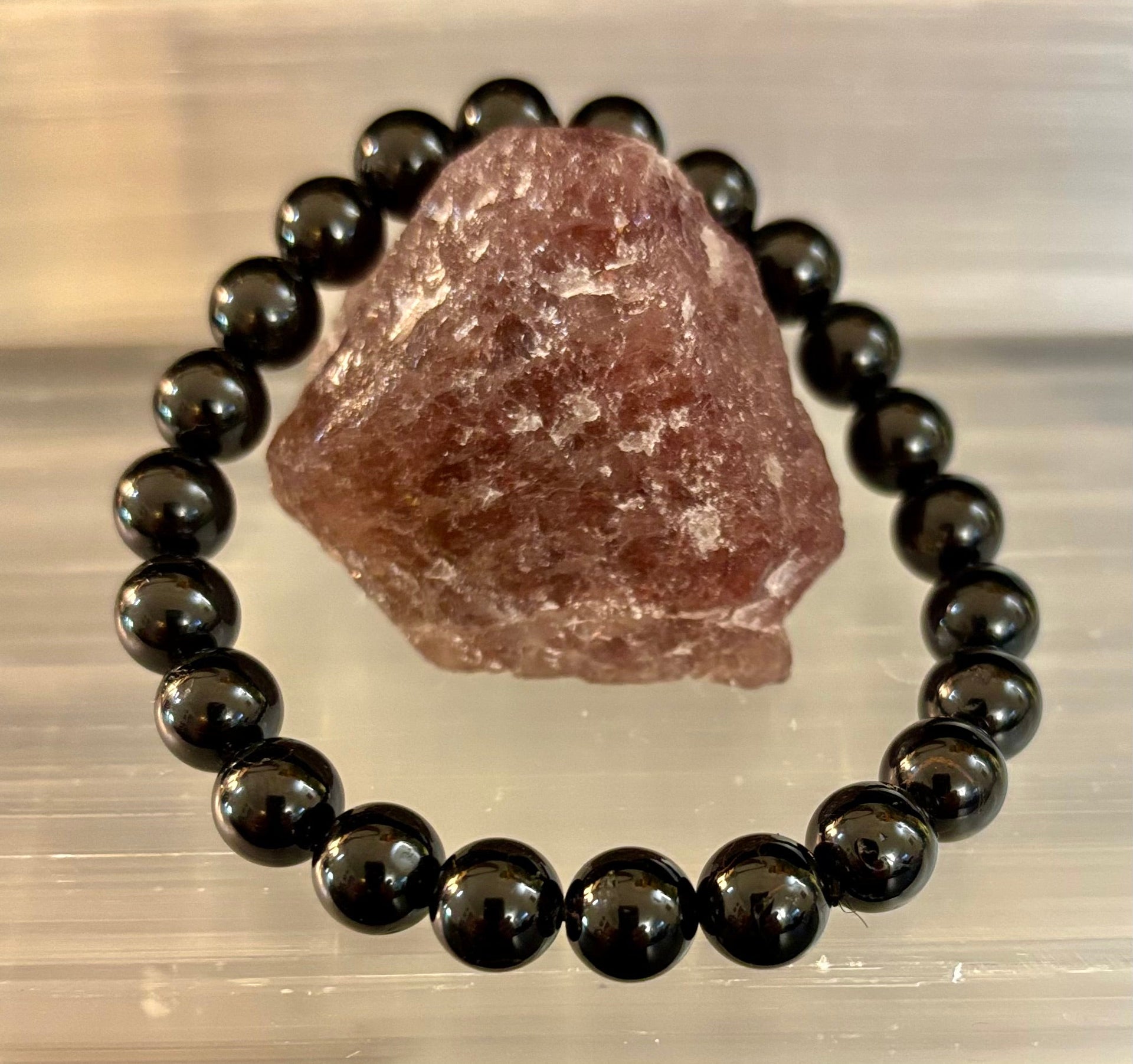 Black Tourmaline Bracelet – Protection, Grounding & Energy Shield (Medium to Large Wrists)