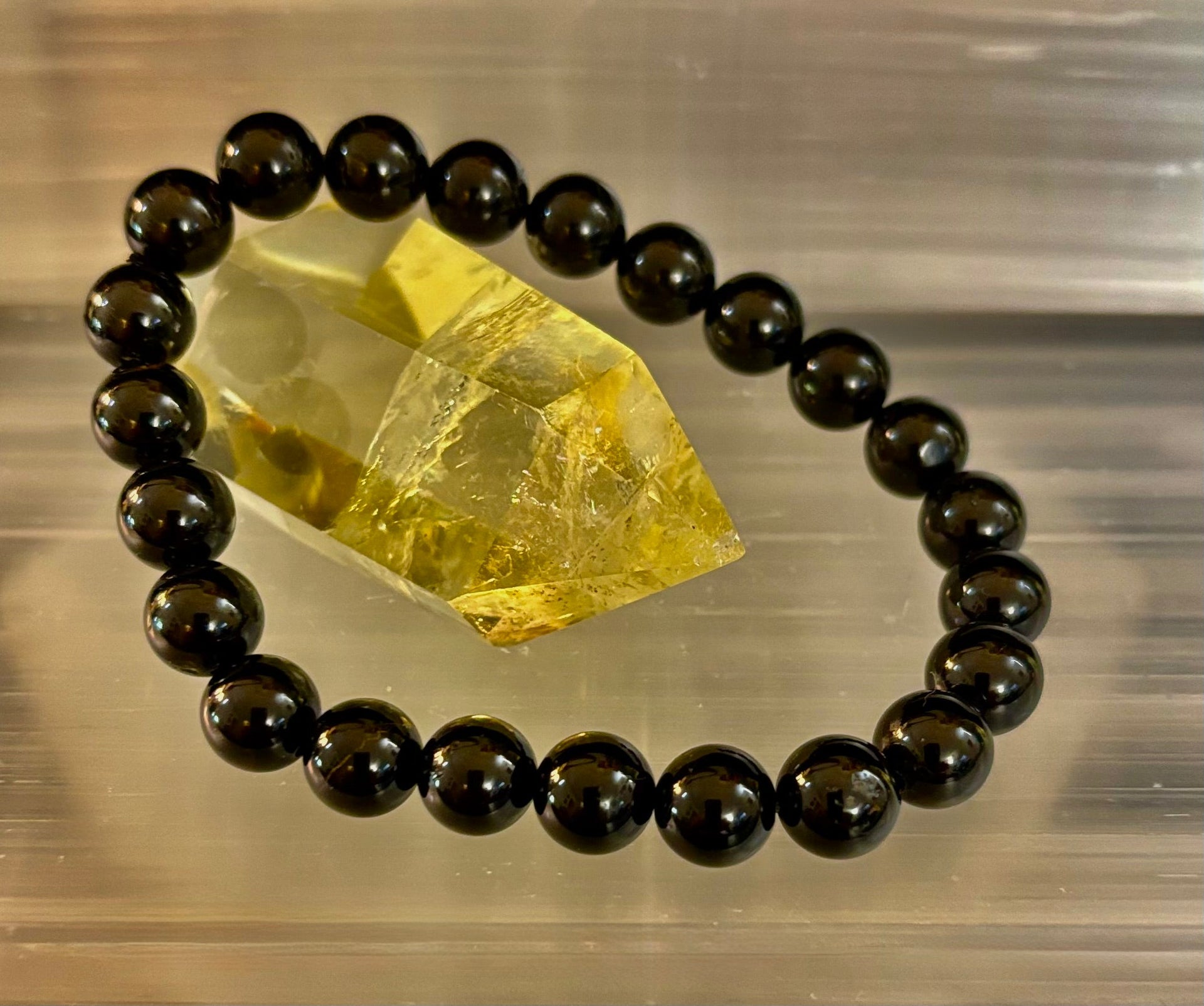 Black Tourmaline Bracelet – Protection, Grounding & Energy Shield (Medium to Large Wrists)