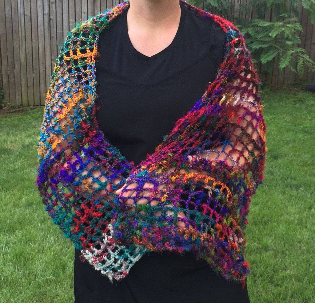 QuadraMesh Easy Crochet Shawl DIY Kit with Hand Spun Silk Yarn