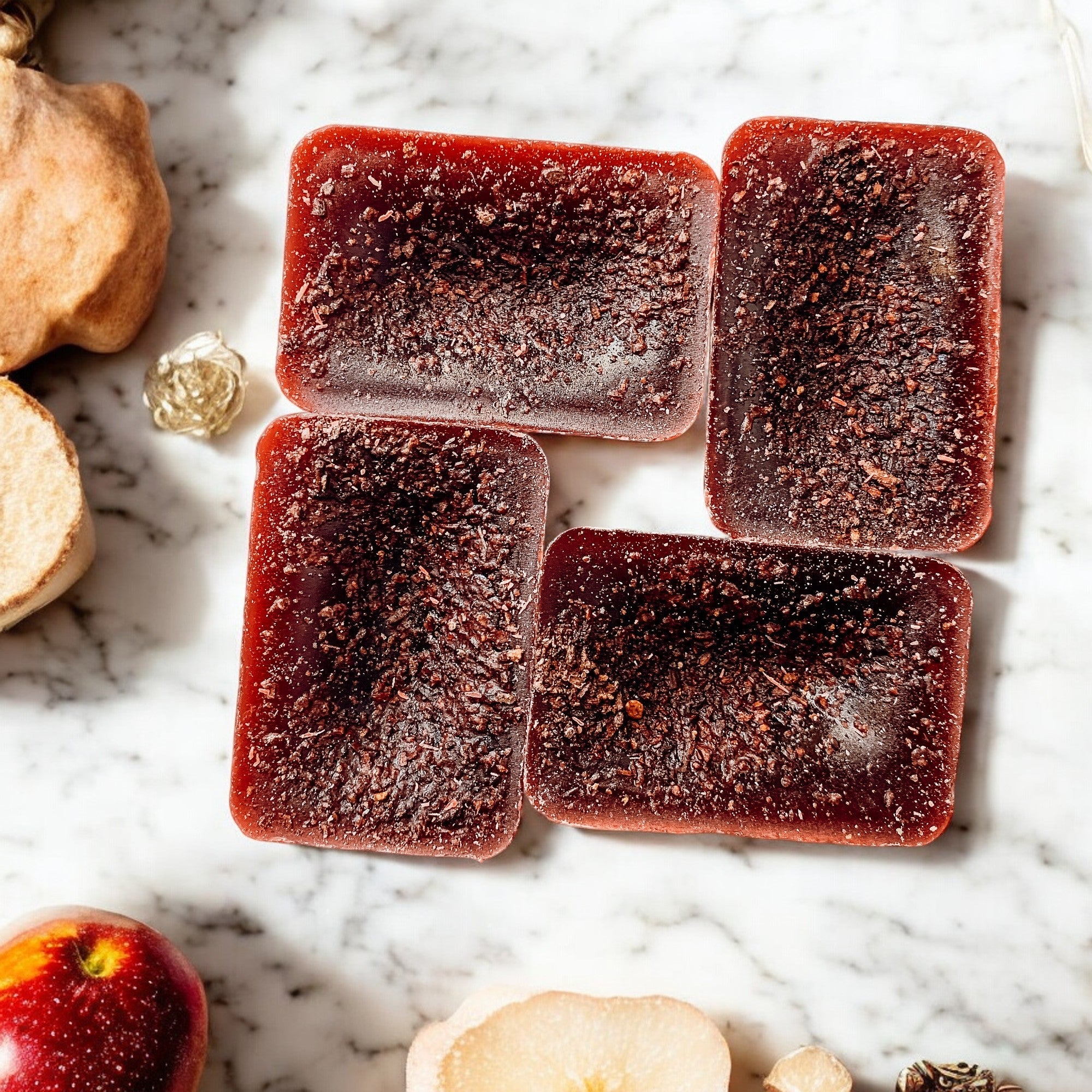 Winter Evening Apple Bourbon scented soy wax melts in rectangular blocks