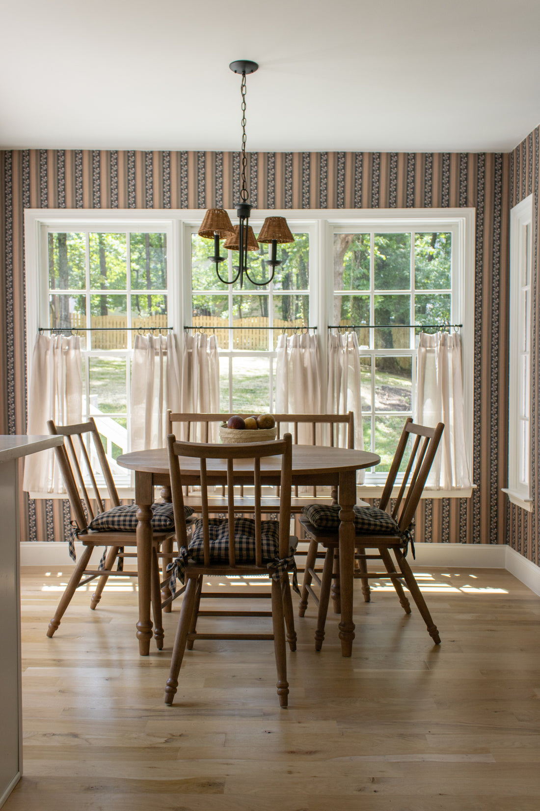 Auggie Striped Wallpaper in Pink, Cream, and Sage-Green