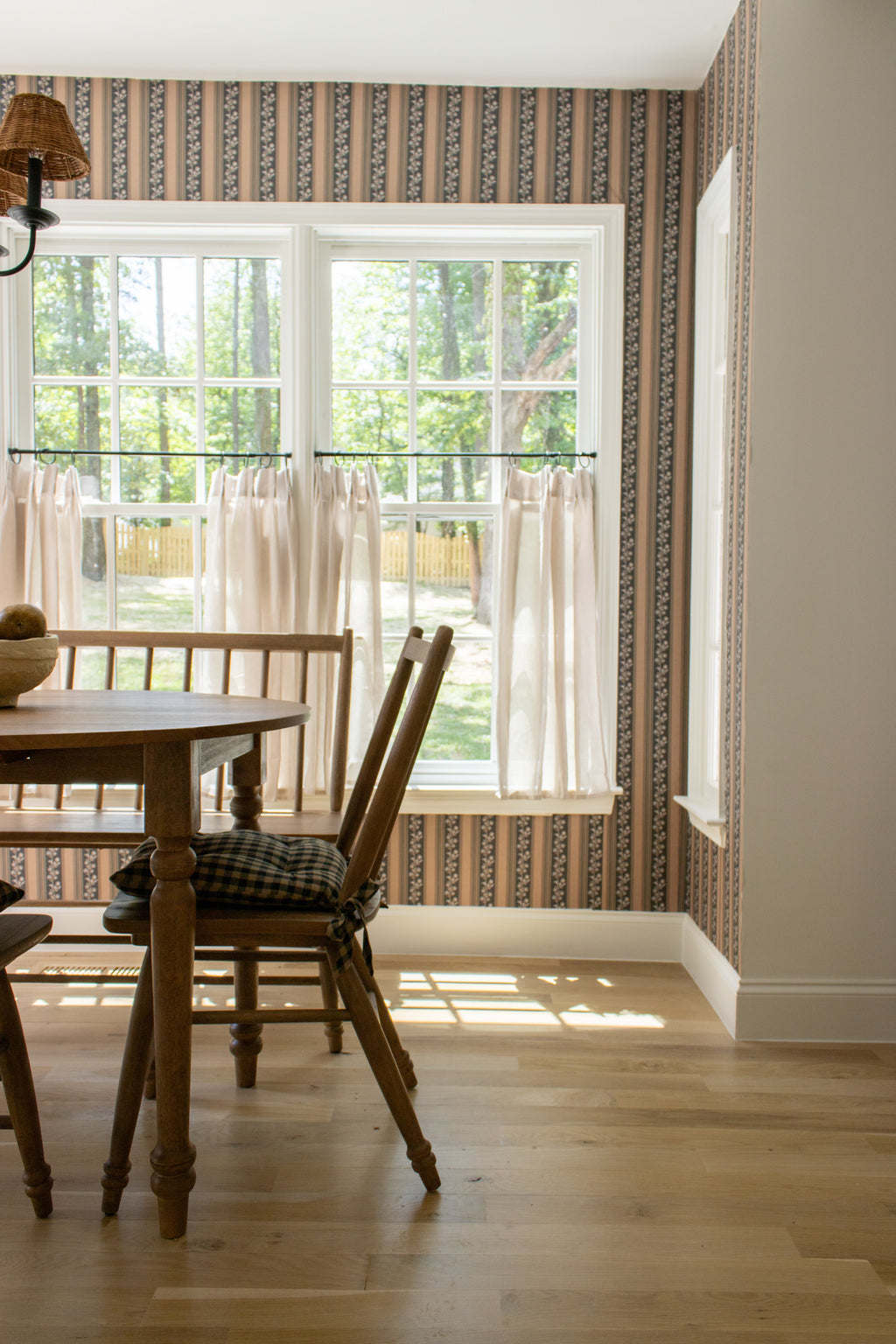 Auggie Striped Wallpaper in Pink, Cream, and Sage-Green
