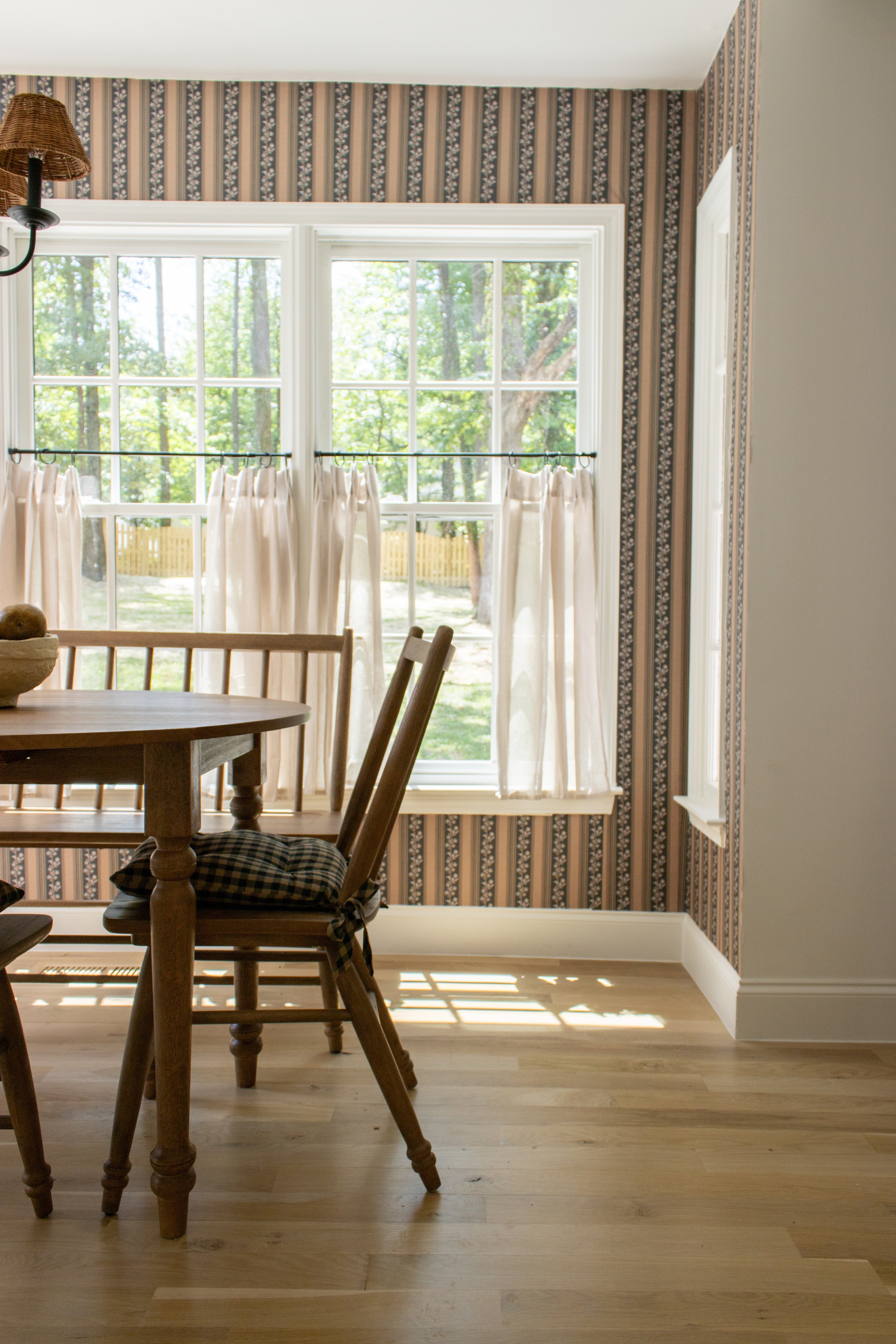 Auggie Striped Wallpaper in Pink, Cream, and Sage-Green