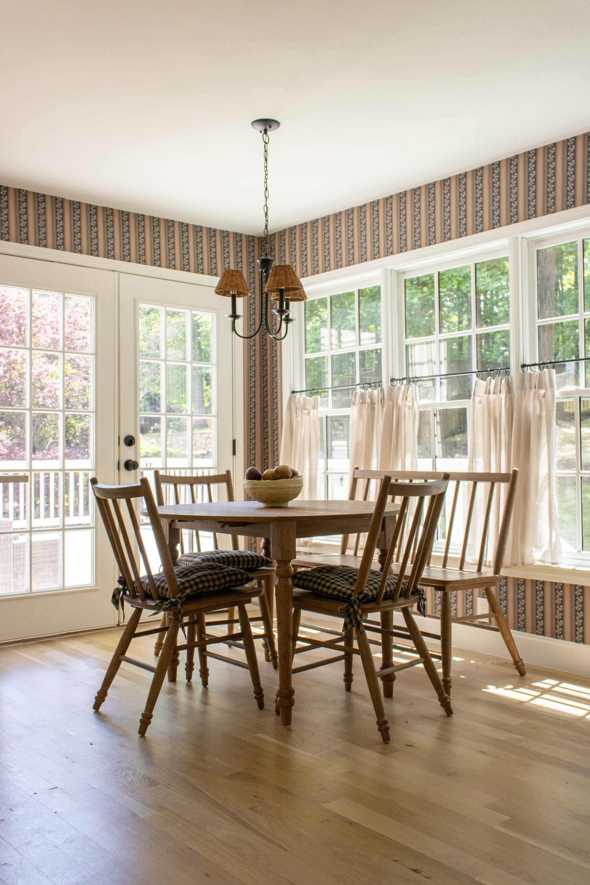 Auggie Striped Wallpaper in Pink, Cream, and Sage-Green
