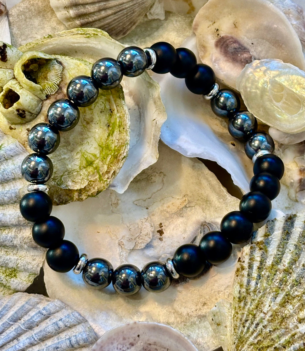 Powerful Protection Bracelet – Black Onyx & Hematite | 8mm Beads | Medium to Large Wrists