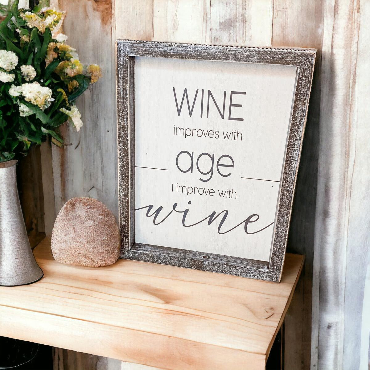 Wine Improves With Age Framed Wall Decor Sign