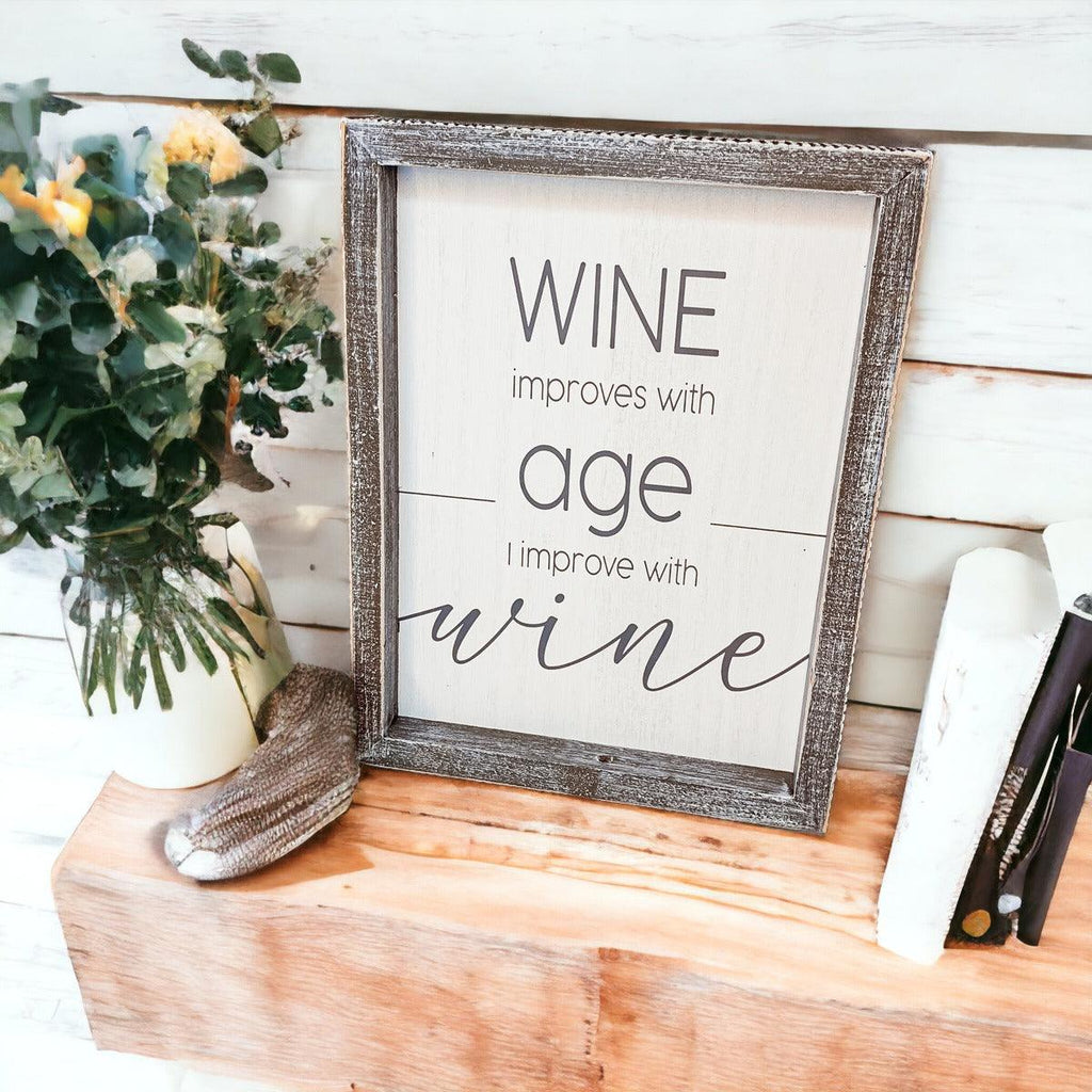 Wine Improves With Age Framed Wall Decor Sign