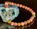 Chakra Healing Bracelet – Rose Quartz, Rhodonite & Unakite – 6mm Natural Stone Beads with Lotus Charm