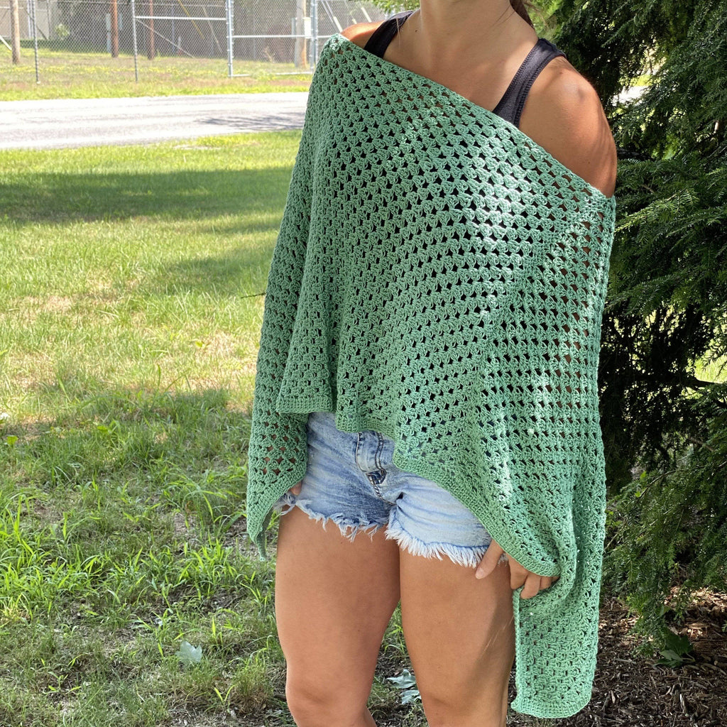 Harvest Festival Sage Green Crochet Poncho - Bohemian Knit Layer