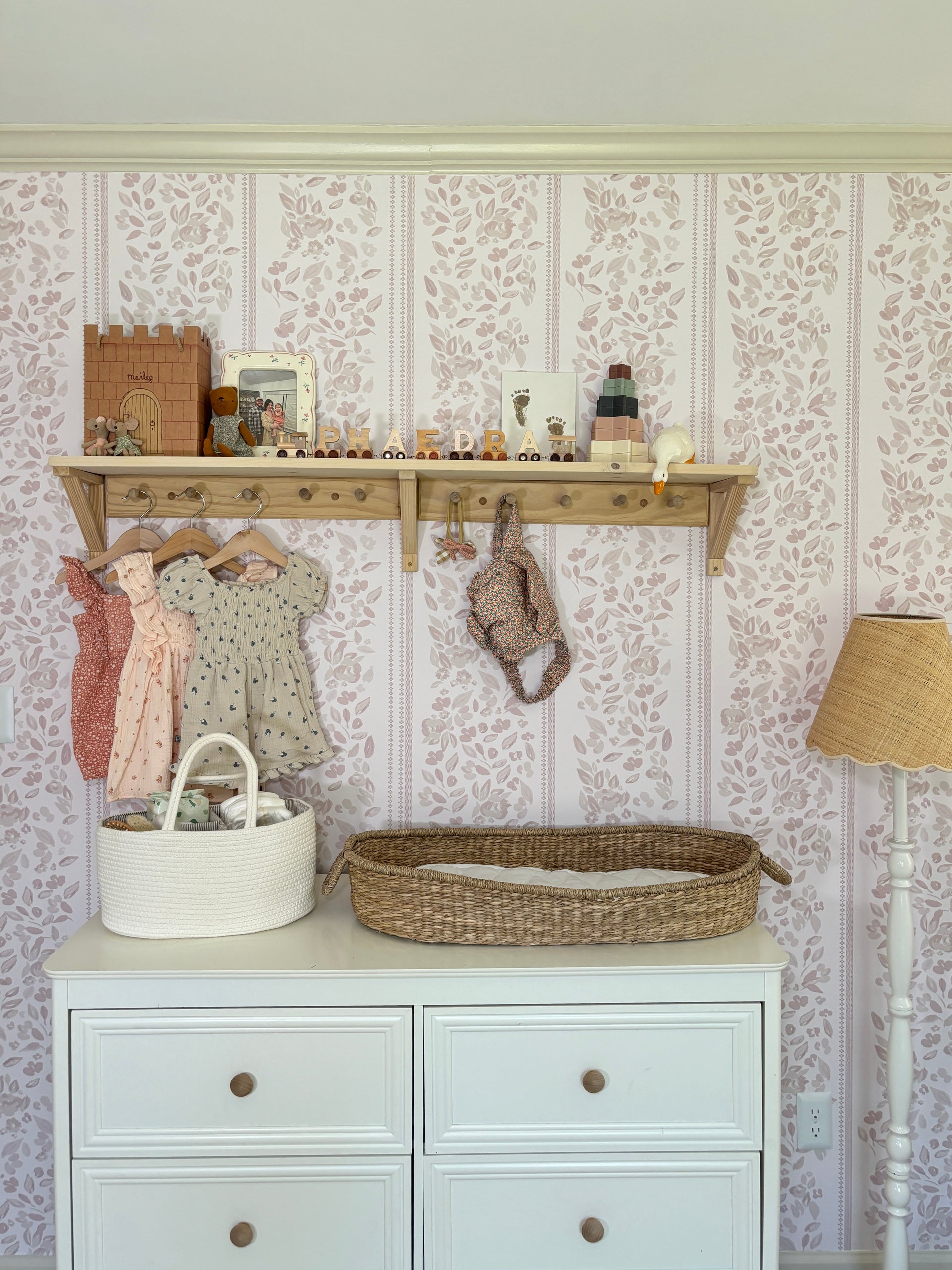 Bridget Floral Removable Wallpaper in Dusty-Rose & Pale-Blue