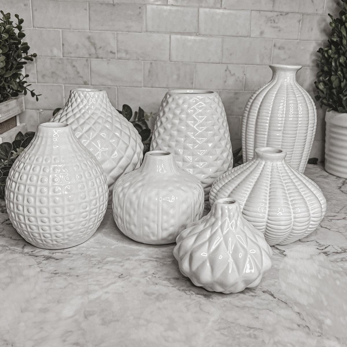 Whitney White Ceramic Textured Vases Artisan Collection - Image 16