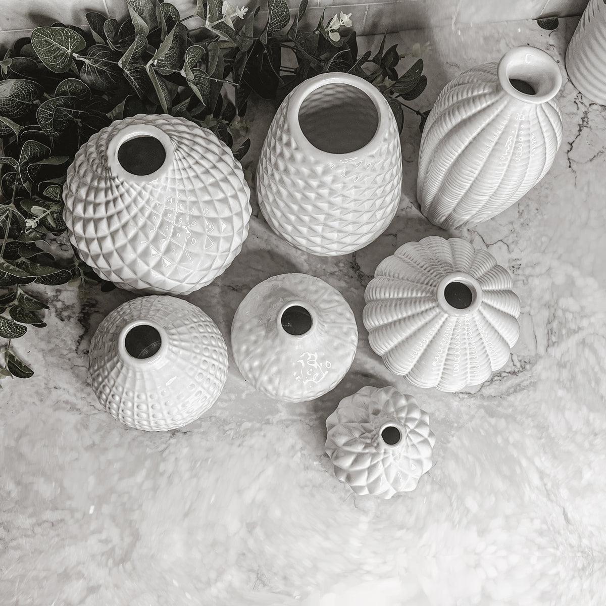 Whitney White Ceramic Textured Vases Artisan Collection - Image 17