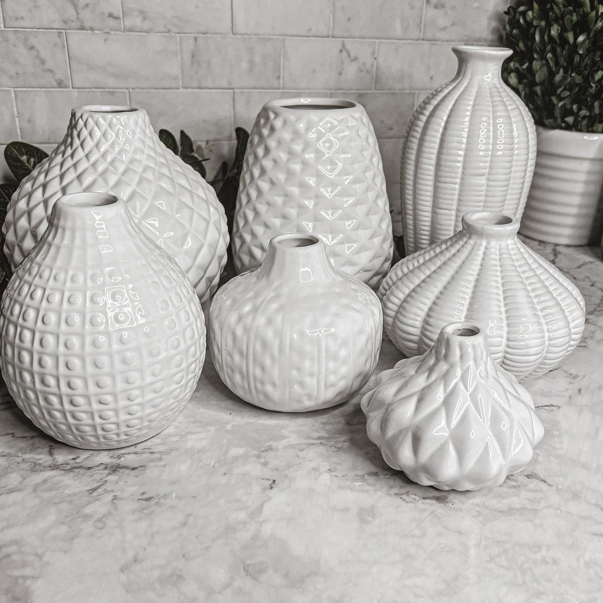 Whitney White Ceramic Textured Vases Artisan Collection - Image 18